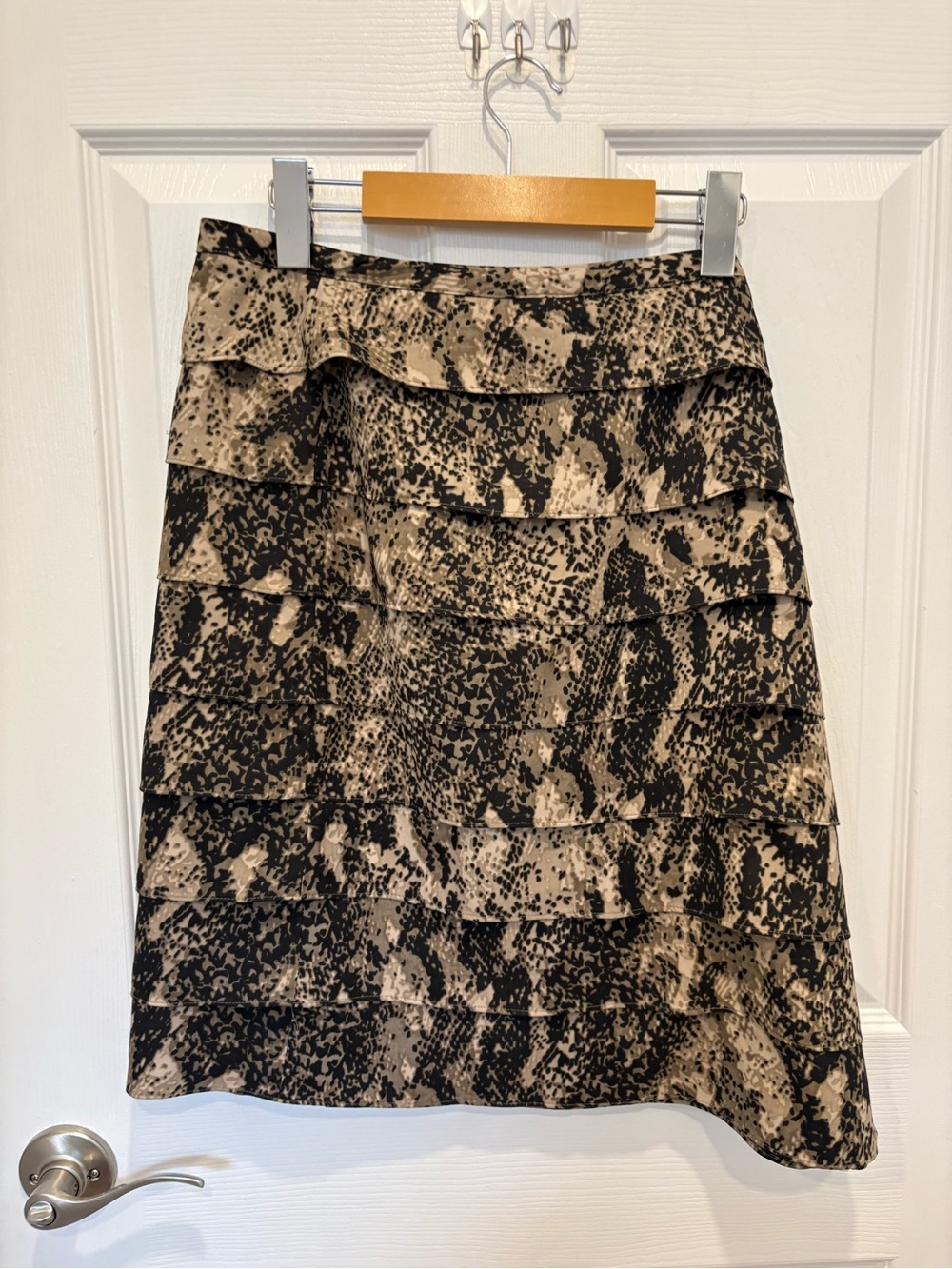 cleo Snake-Print Tiered A-Line Skirt — Black & Tan #1173